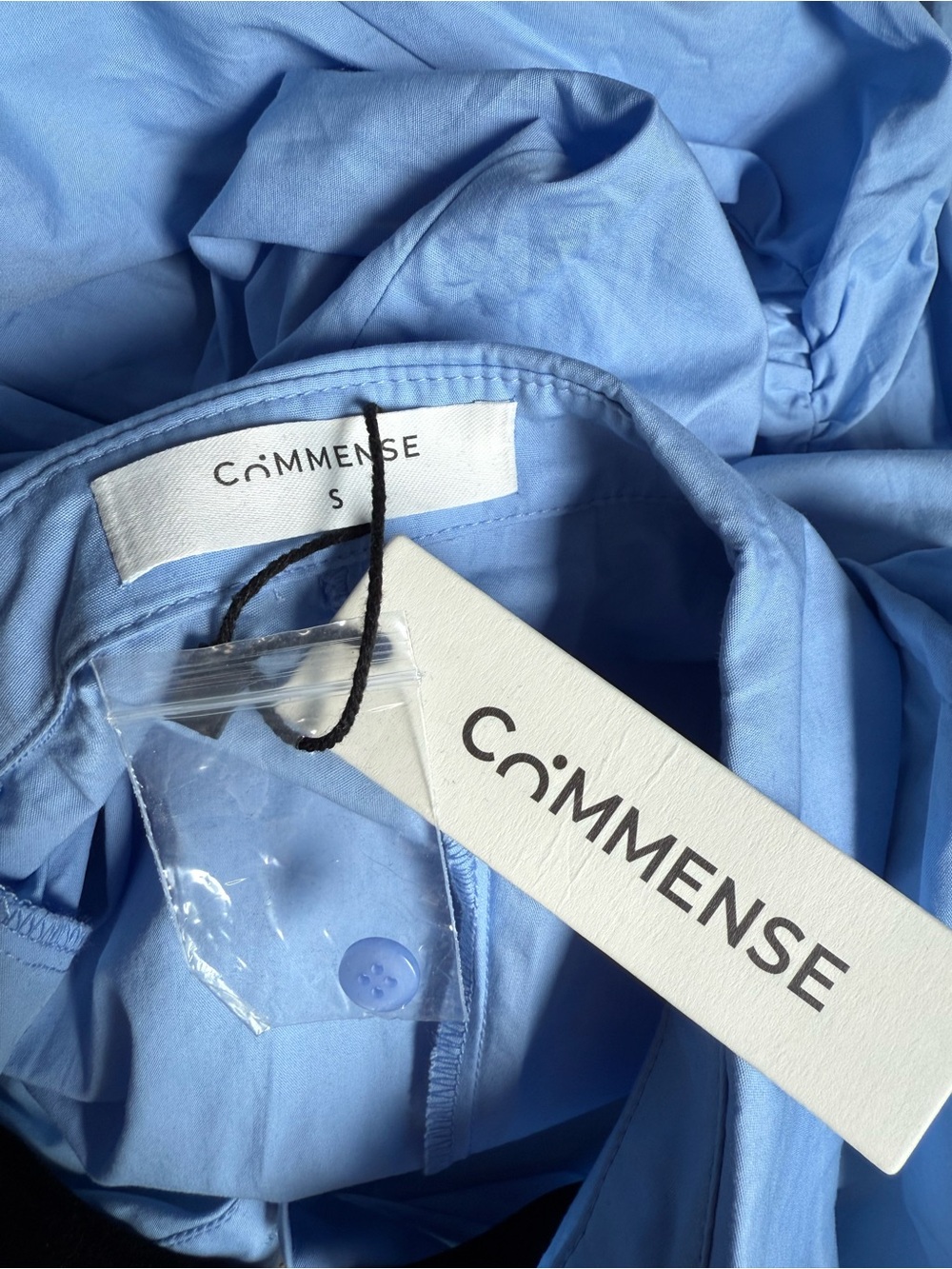 NWT Commense Asymmetric Hem Ruched Button-Up Blue Shirt Dress - Picture 11 of 12